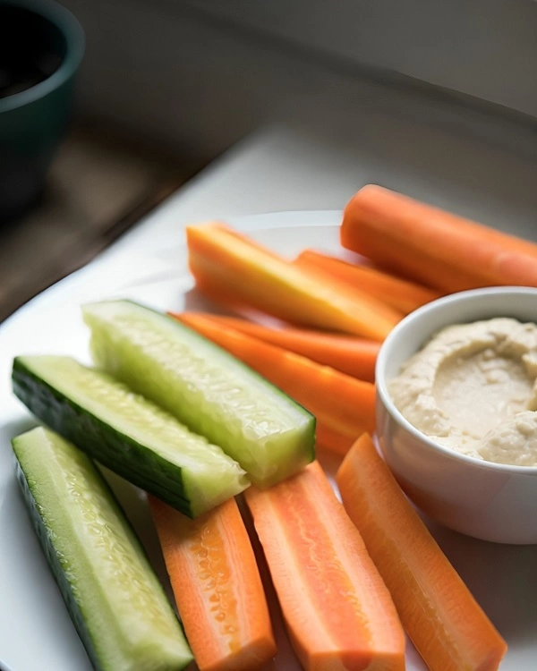 cucumber and carrot sticks with hummus healthy no cook midnight snack